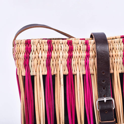 Handcrafted French Basket with Pink Stripe - Decorative, Versatile, Eco-Friendly